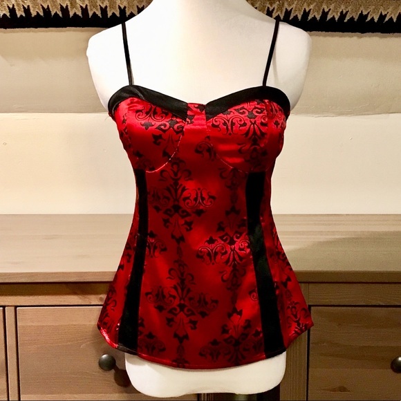 Maurices Tops - Black & Red Bustier Corset Corselet Satin Tank Top